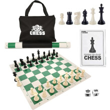 WE Games Chess Set - Tournament Style with 34 Pieces, Vinyl Roll-Up Board, Storage Bag & Equalizer Dice. Ideal for Adults