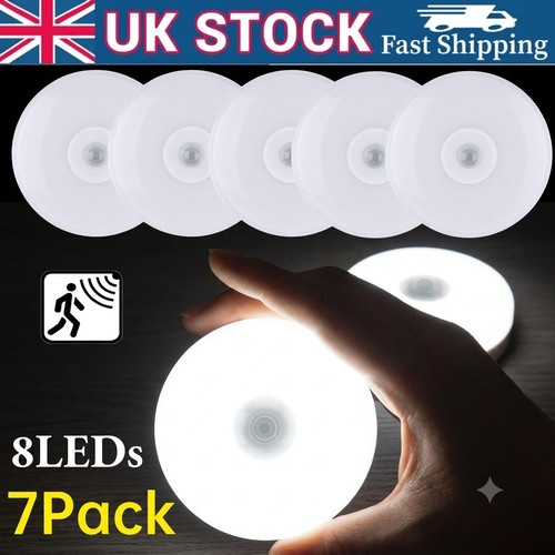 7x LED Motion Sensor Night Light USB Rechargeable Wireless Magnetic Wall Cabinet