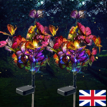 2X Solar Butterflies Flower Lights Outdoor Garden Stake Pathway LED Light Decor