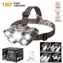 USB 100000LM LED Headlamp Rechargeable LED Lamp Headlight Head Torch Cable Light