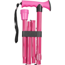 Folding Adjustable Aluminium Walking Stick with Ergonomic Rubber Handle - Pink