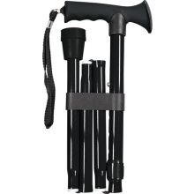 Folding Adjustable Aluminium Walking Stick with Ergonomic Rubber Handle - Black