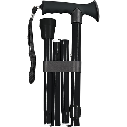 Folding Adjustable Aluminium Walking Stick with Ergonomic Rubber Handle - Black