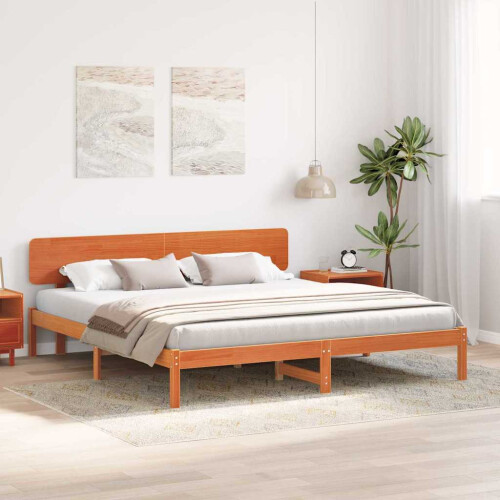 VidaXL vidaXL Bed Frame with Headboard Wax Brown 180 x 200 cm Solid Pine Wood 1