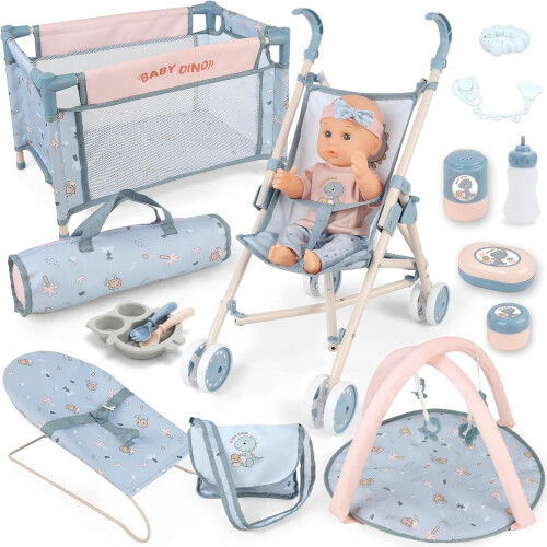 deAO Toys 6-in-1 Baby Doll Playset -Blue