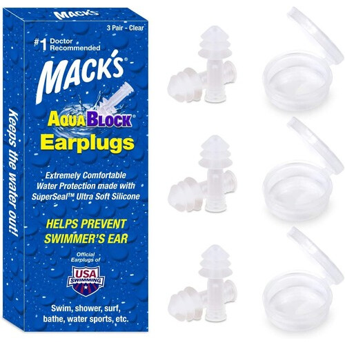 Mack's AquaBlock Swimming Earplugs, 3 Pair - Comfortable, Waterproof, Reusable