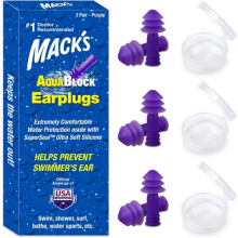 Mack's AquaBlock Swimming Earplugs, 3 Pair Purple