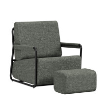 SoBuy Dark Gray Velvet Armchair & Footstool Set