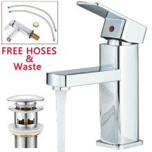 NEW Square Waterfall Cloakroom Large Basin Mixer Tap Sink Mono Bathroom & Waste