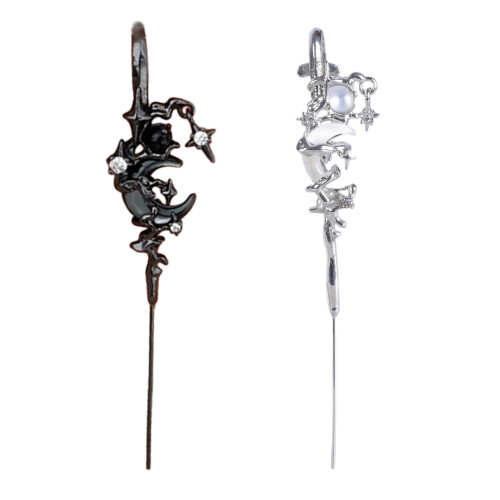 Boucles d'oreilles en diamant étoile et lune-argent 2