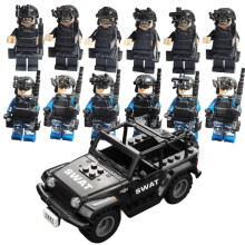 (12 + police cars) SWAT Police Building Blocks Toy Set with Police Car Military Minifigures Cat and Mouse Puzzle Assembly Bagged