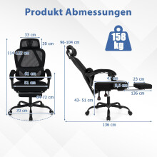 Ergonomisk kontorstol med fodstøtte og justerbart ryglæn