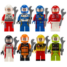 (Racer Boy 8 8 Pack) Building Blocks Racing Driver Figure Engineering Chicken Eating Series Kids Assembly Toy
