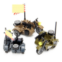 (Dark blue tricycle) Building Blocks WWII Military Sidecar Motorcycle Model Assembly Toy for Kids Educational Construction Set