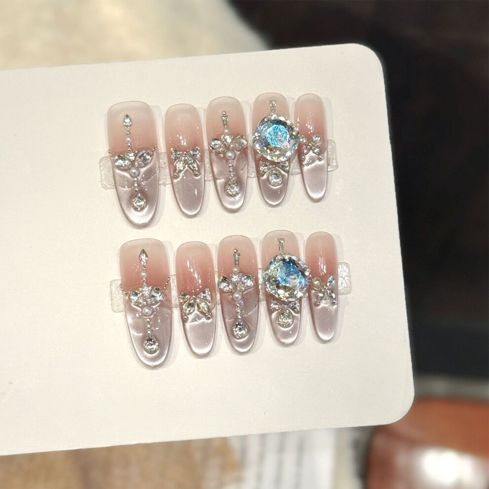 Roc-Electron (Xs) Butterfly Blue Rhinestone Press-On Nails - 10Pcs