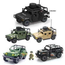 (Black jeep (bagged) - 57 pieces) Military Toys Ghost SWAT Figure Riot Gear Armor Humvee Police Car Kids Gift Military Model