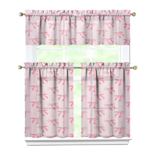 Pink Bow Kitchen Curtain Valance Set 36 inch