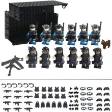 (Black container +12 special police team) MOC Military Container Battle Building Blocks Mini Figures Accessories Storage Weapons Scene Kit