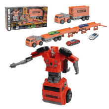(Transforming robot rail car (with four alloy cars)) Transform Truck Container Toy Kids Robot Car Racing Model Educational Interactive Play Set