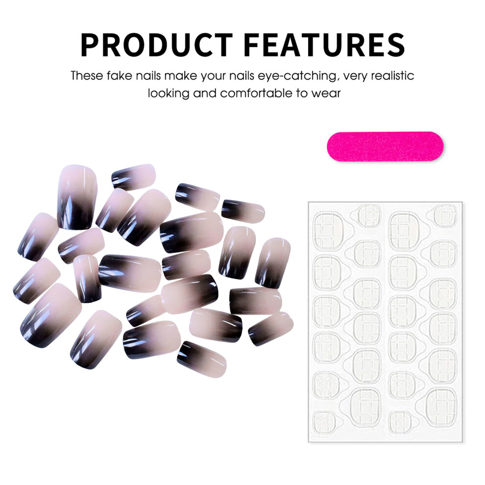 Roc-Electron (Yellow Jelly Glue And Nail File) 24Pcs Short Fake Nails For Women, White Gradient