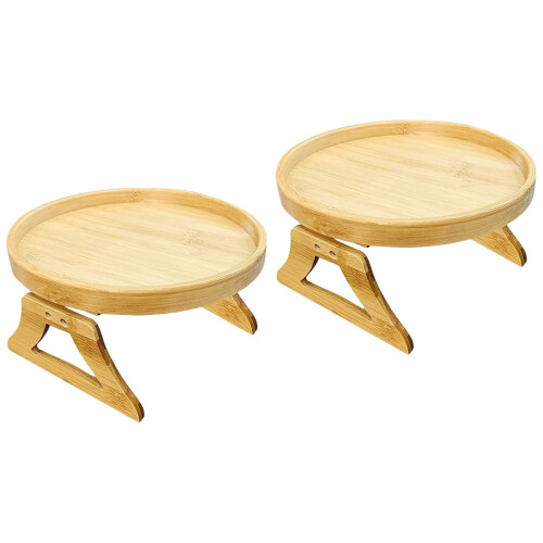 Sofa Armrest Tray Table Light Yellow Foldable 2Pack
