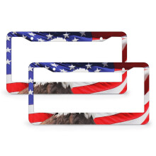 USA Flag Eagle License Plate Frames Metal 2 Pack