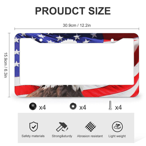 USA Flag Eagle License Plate Frames Metal 2 Pack 2