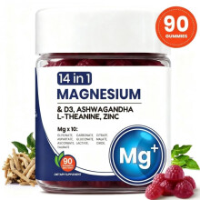 (90 capsules) Magnesium Gummies with Ashwagandha Vitamin D3 Zinc L-Theanine Cortisol Support 90 Count