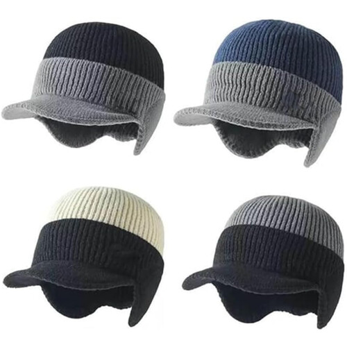 Windproof thermal cap with visor men's winter fleece 2