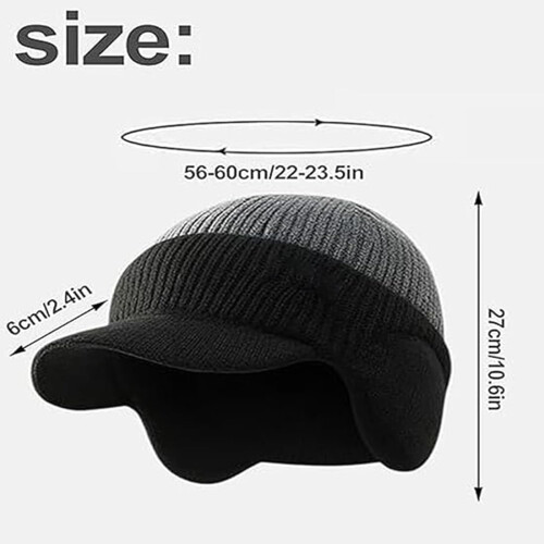 Windproof Thermal Cap with Visor Men's Winter Knitted 1