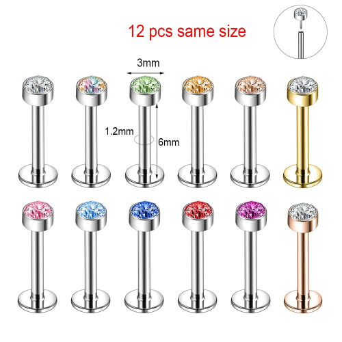 Labret Lip Studs Set with Cubic Zirconia 12 pcs 1