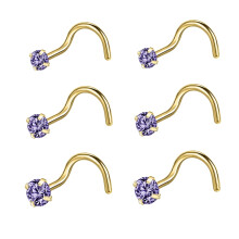 CZ Nose Studs Gold Plated 6 Pieces 20G
