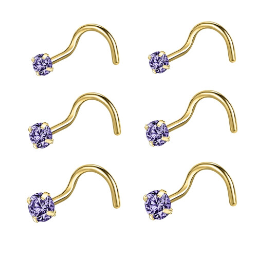 CZ Nose Studs Gold Plated 6 Pieces 20G