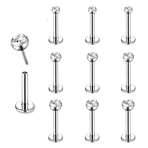 Labret Lip Studs Set Cubic Zirconia 9 Pieces