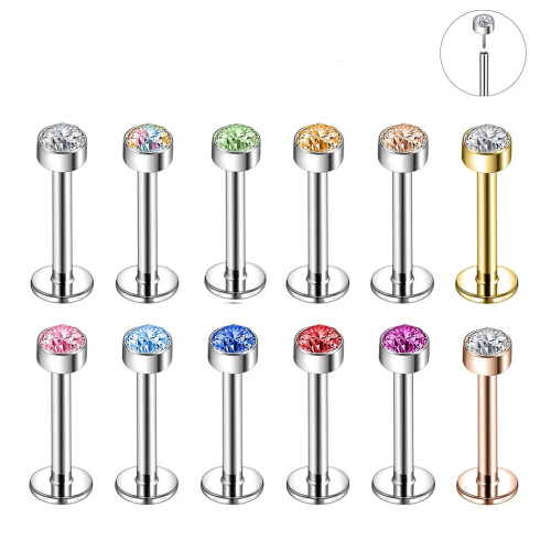 Labret Lip Studs Set with Cubic Zirconia 12 pcs