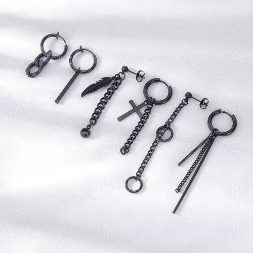 Punk Cross Hoop Earrings Set 6 Pcs 2