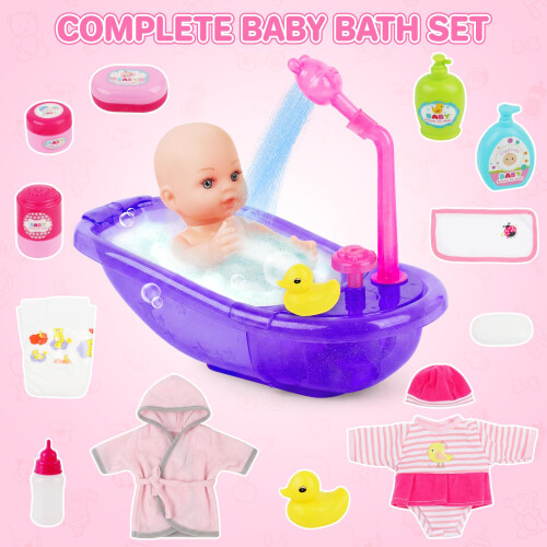 deAO Toys Baby Doll Set with Bathtub Purple 2