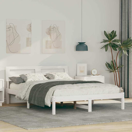 VidaXL vidaXL Bed Frame with Headboard White 120 x 190 cm Solid Pine Wood