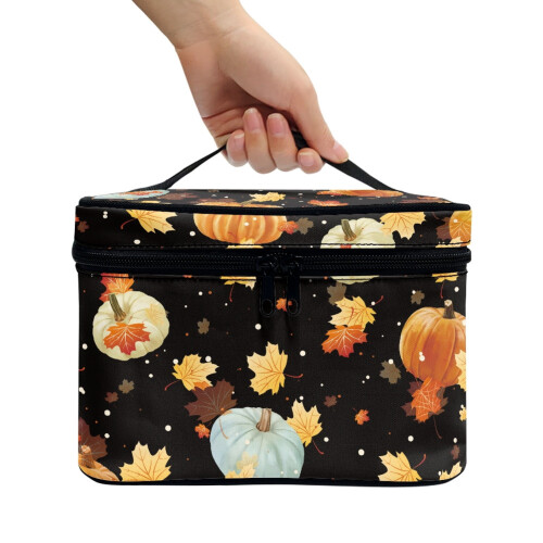 Makeup Bag Maple Leaf Pattern Small Double-Zip Travel 2