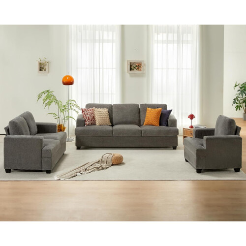 VANACC Modern Living Room Sofa Grey Chenille Deep Seat