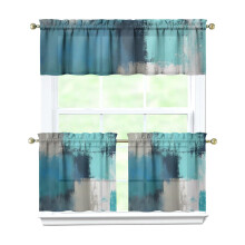 Kitchen Curtains and Valance Set Blue Green Matte 3-Pc