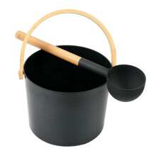 Aluminum Sauna Bucket with Ladle 7L Bamboo Handle