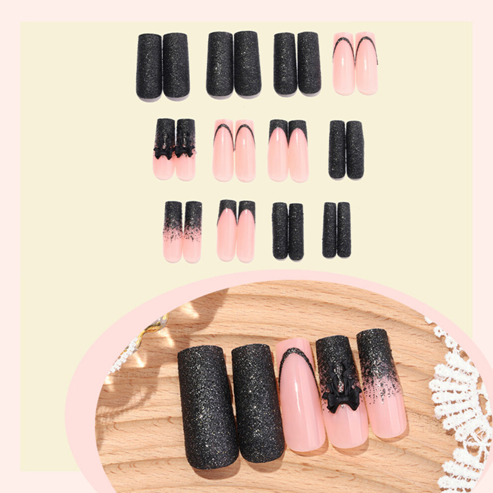Creation-3C 24Pcs Glitter French False Nails With Bows