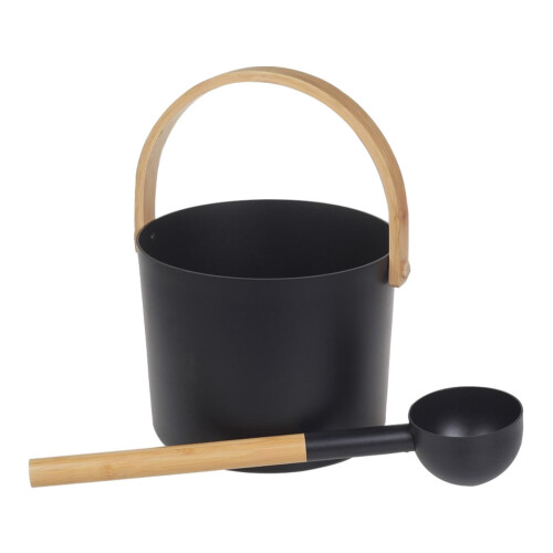 Aluminum Sauna Bucket with Ladle 7L Bamboo Handle 2