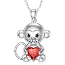 Monkey Pendant Necklace Birthstone Jewelry for Women