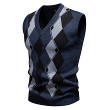 Men's Argyle Knit Vest Sleeveless V-Neck Size M