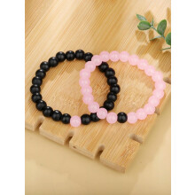 Couple Beaded Bracelet Black Pink 2 pcs