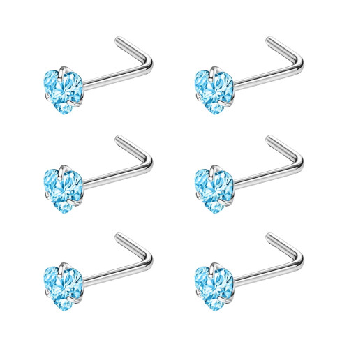 Heart Nose Stud L-Shaped 6 Pcs 20g