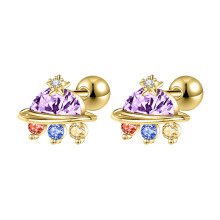 UFO Stud Earrings Crystal Gold Cartilage Piercing 1 Pair
