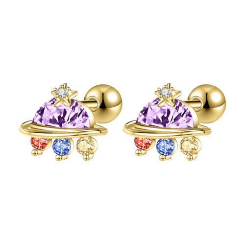 UFO Stud Earrings Crystal Gold Cartilage Piercing 1 Pair